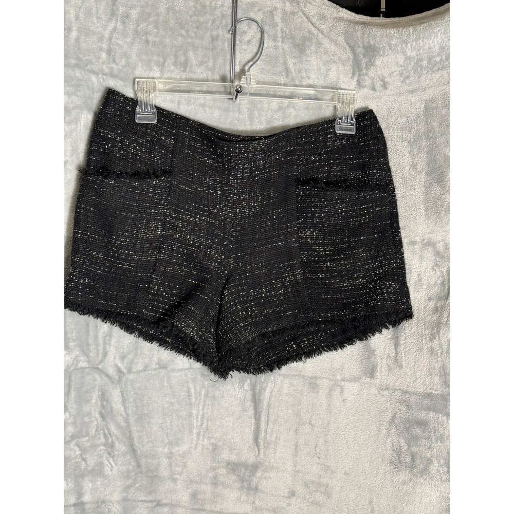 LOFT Black Tweed Metallic Thread Frayed Hem Shorts womens Size 2‎ fun w/ tights